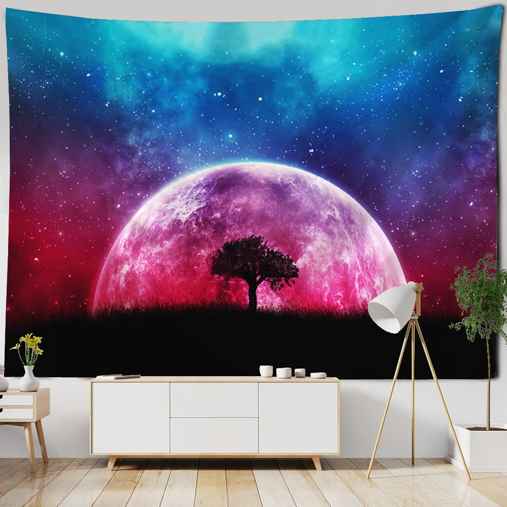 Starry Sky, Cosmic Tapestry, Dream Forest, Wall Hanging, Hippie Home, Wall Decoration, Living Room Bedroom Art Background Fabric