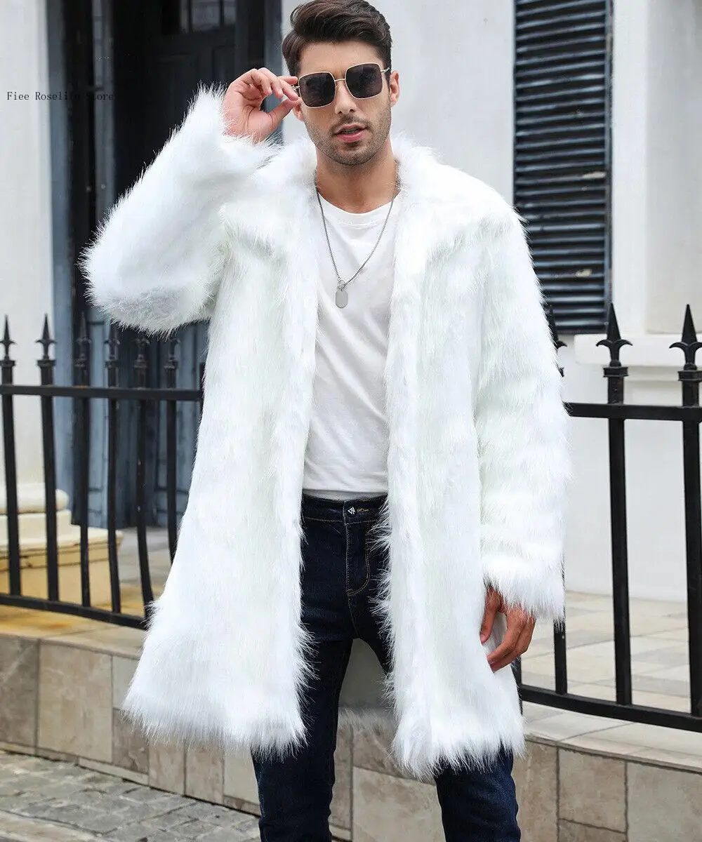 Spring and Autumn Winter Solid Color Casual Warm European and American Fox Fur Grass Medium Long Coat for Men