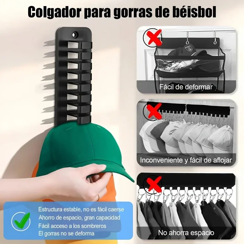 1 pièce : porte-chapeaux mural, pouvant accueillir 16 chapeaux, installation sans perçage, porte-chapeaux portable en plastique durable.