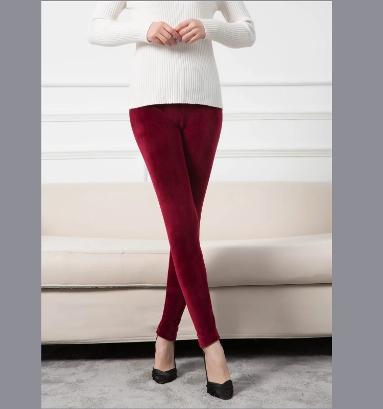 

High Waist Thermal Pants Gold Velvet Double Sided Warm Slim Fit Street Sle Long Trousers for Women Winter Faion