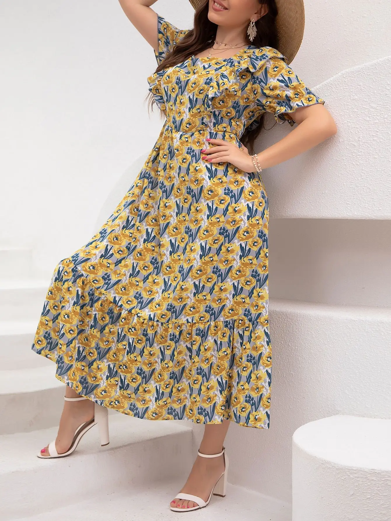 2025 新しいヨーロッパとアメリカの新しいアマゾン国境を越えた中東プラスサイズのプリントスカートドレス婦人服