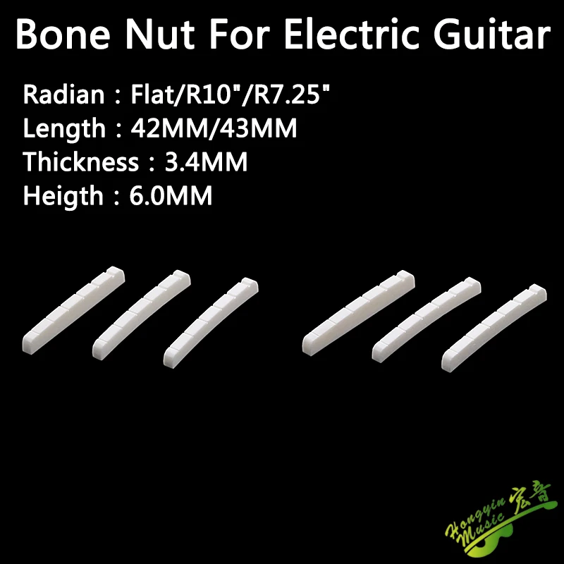 Tuerca de hueso ranurada Real para guitarra eléctrica, almohada de cuerda superior, almohada de guitarra, puente de guitarra (Fondo Flat42/43*3,4*6)