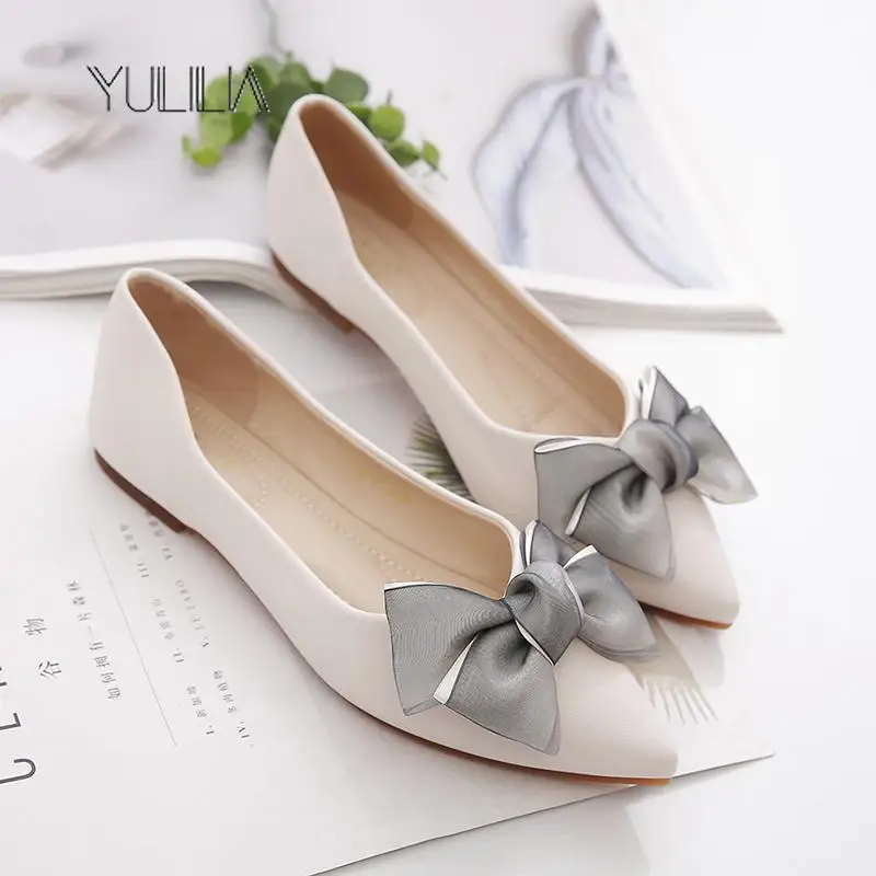 

Новые женские туфли YULILIA из мягкой кожи, на плоской подошве, с острым носком, на низком каблуке, с неглубоким вырезом, женская обувь