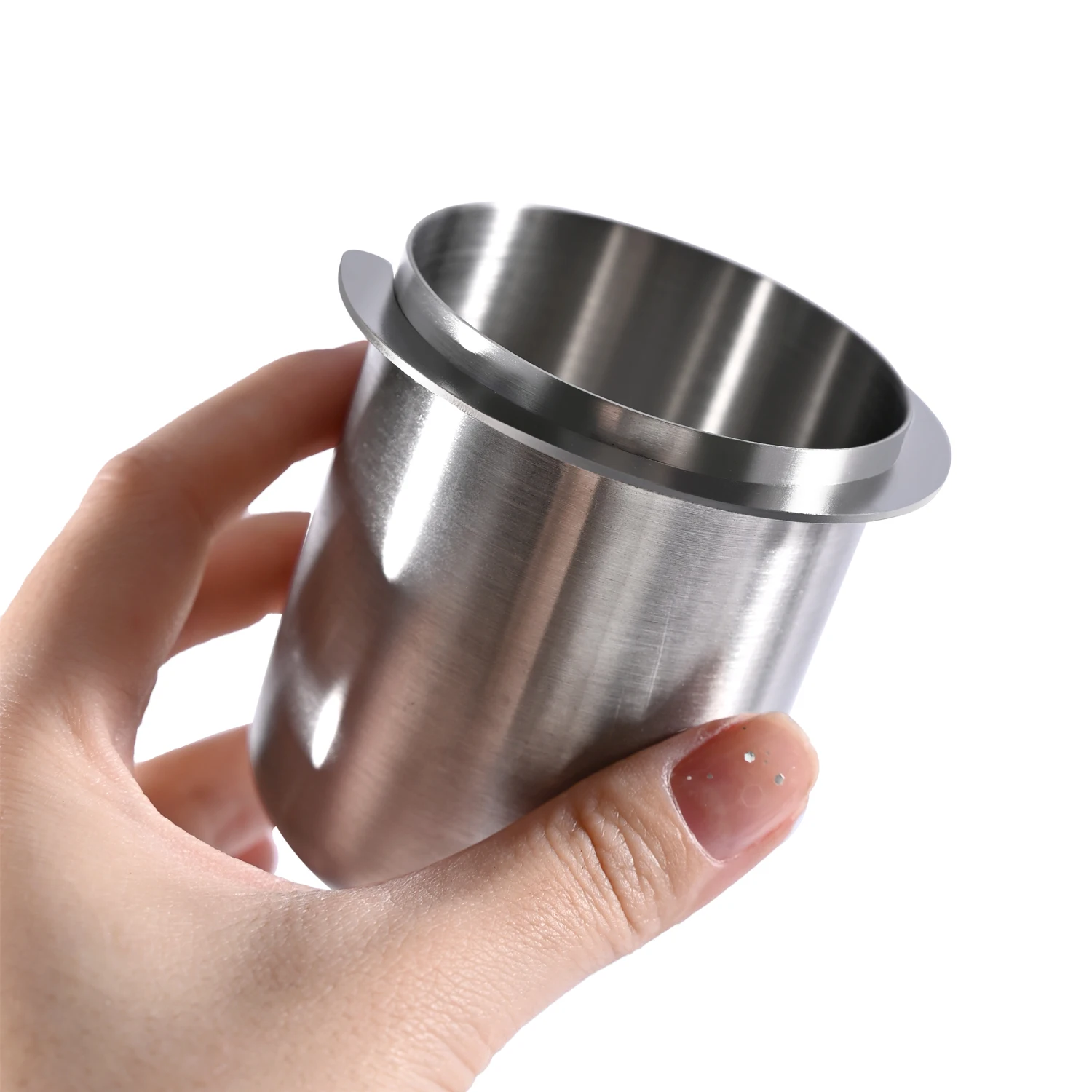 58mm Coffee Dosing Cup with Cleaning Brush Sniffing Mug for Espresso Machine Wear Resistant Stainless Steel Coffee Dosing Cup