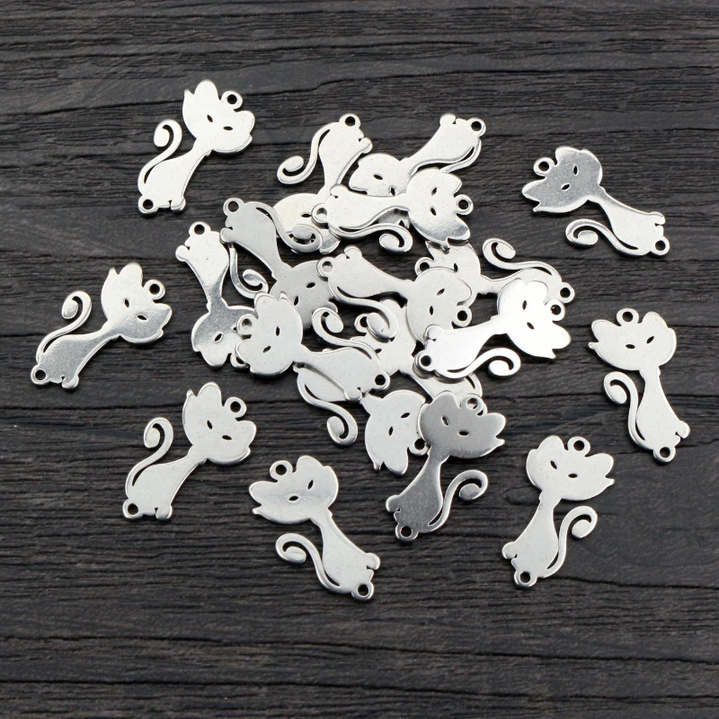 20 sztuk 17x9mm nie znikną 316 ze stali nierdzewnej podwójne pętle kot Charms wisiorek DIY biżuteria ustalenia złącze dla naszyjnik bransoletka