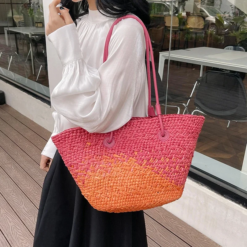 Straw Underarm Bags For Women 2024 Korean Fashion Summer Large Shoulder Bags Lady Travel Handbags Females Weave Tote Beach Bag