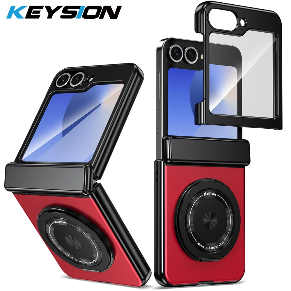 KEYSION 360 °Rotating Magnetic Ring Case for MagSafe for Samsung Galaxy Z Flip 6 5 4 3 Hinge Phone Cover with Screen Protector