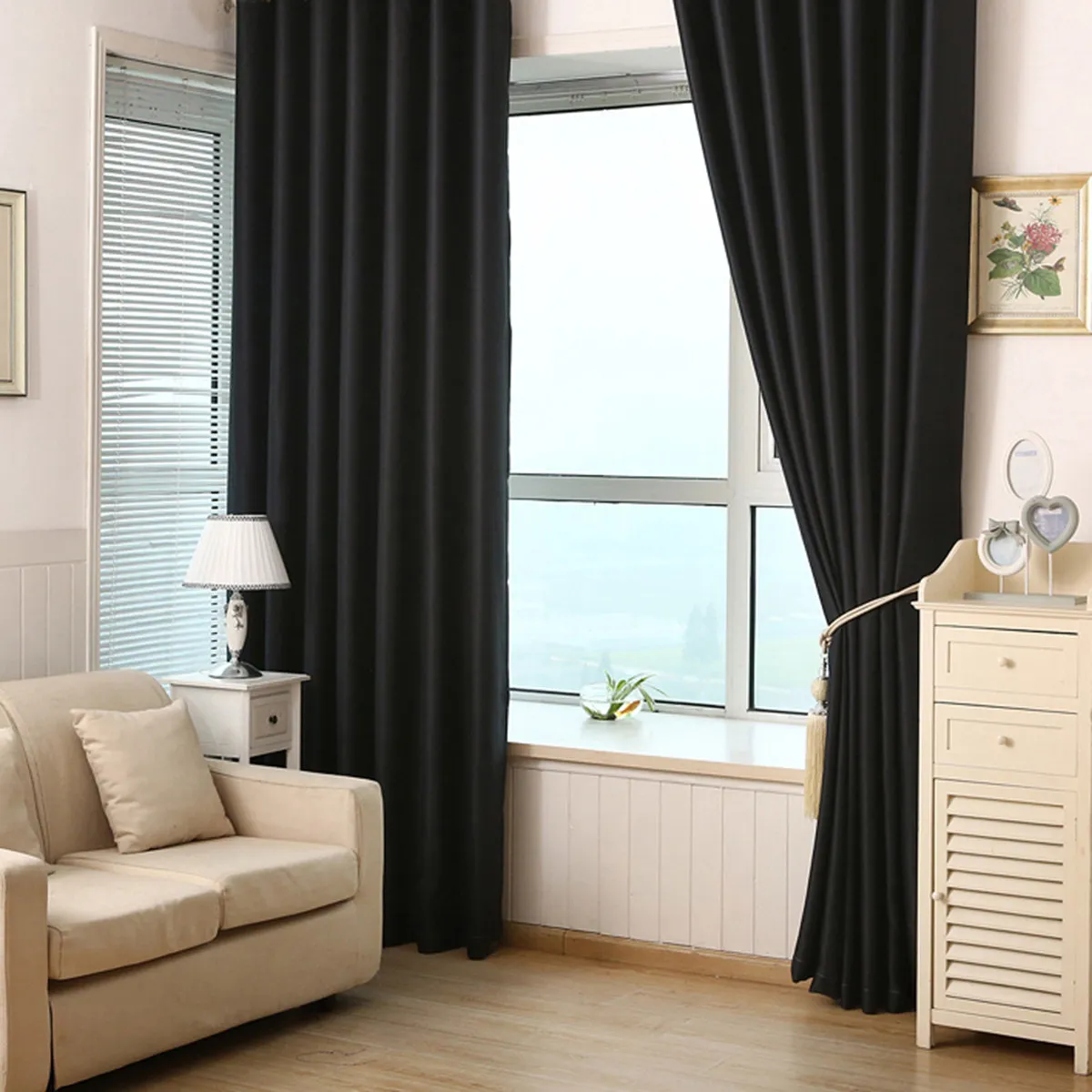 Blackout Curtains 39x84 Inch Black Thermal Insulated Room Darkening Drapes for Bedroom Living Room Light Blocking Noise
