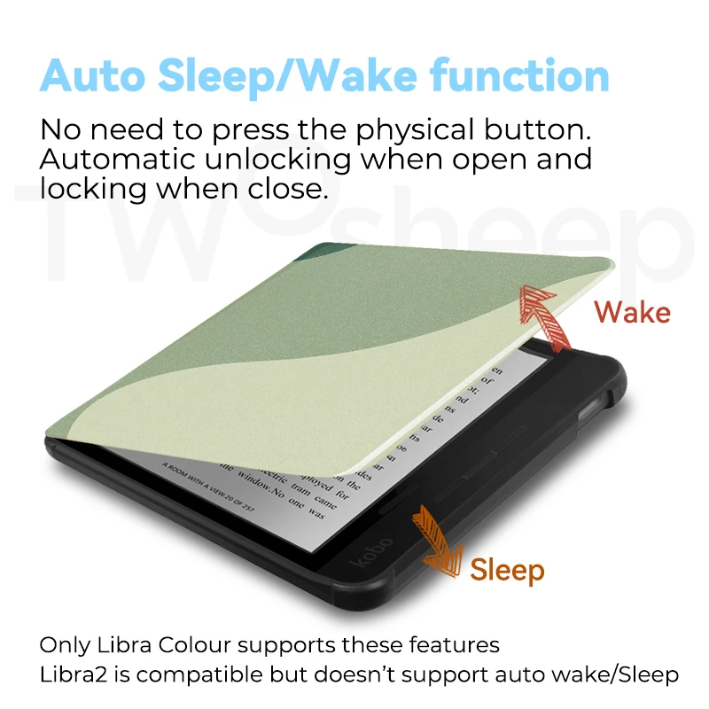 Twosheep 7-inch Case for Kobo Libra Colour and Kobo Libra2 TPU Shell Magnetic Flip Auto Sleep Wake Cover Solid Color Pattern