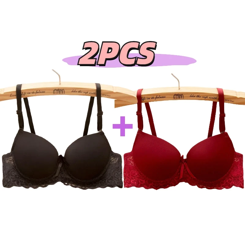 2pcs Sexy Lingerie Push Up Bra Top Chest Lace Bra Student Small Chest Bra Sexy Brassiere 32 34 36 A B Underwire