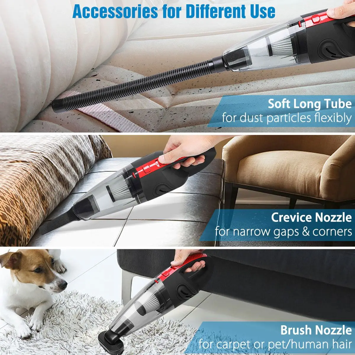 9000PA 자동차 무선 진공 청소기, 가정용 사무실용 충전식 핸드 헬프 무선 진공 청소기, 와트 앤 드라이 세척 가능 헤파 필터