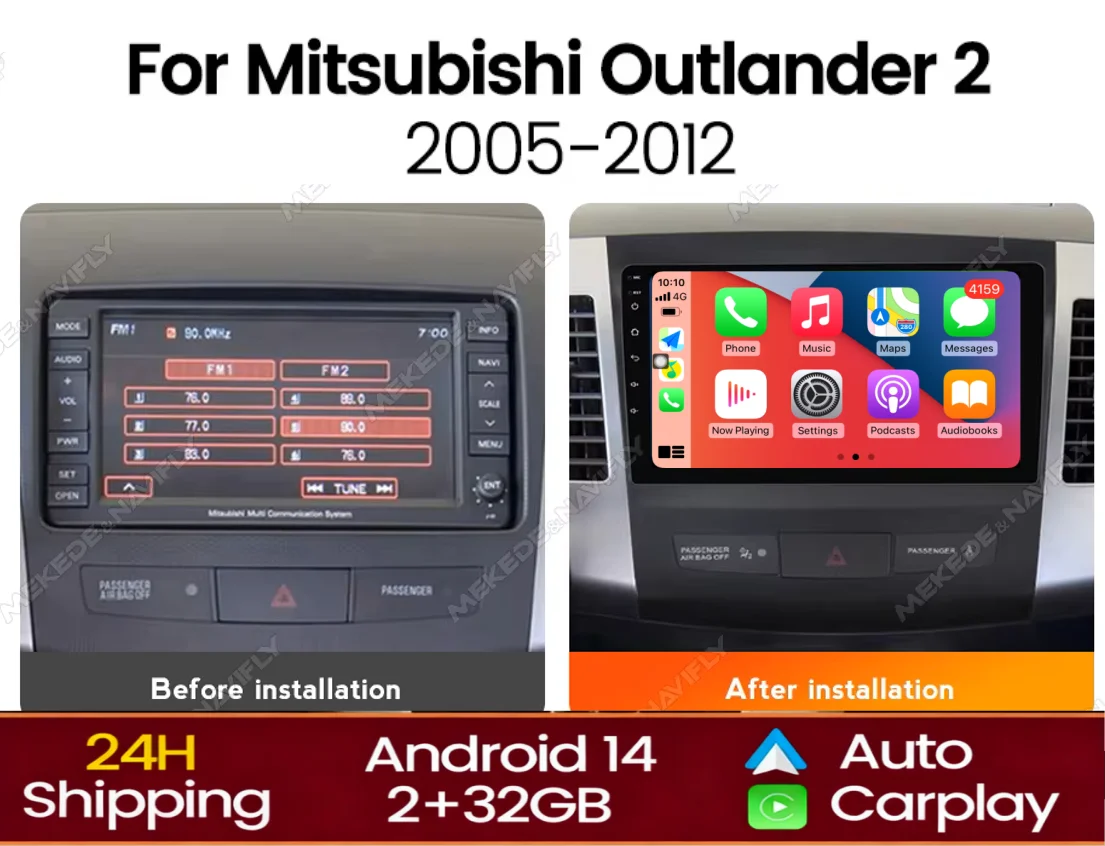 Reproductor Multimedia de Radio para Auto 2Din para Mitsubishi Outlander 2005-2011, Car Play, Android Auto, Estéreo, Navegación GPS, Carplay Inalámbrico
