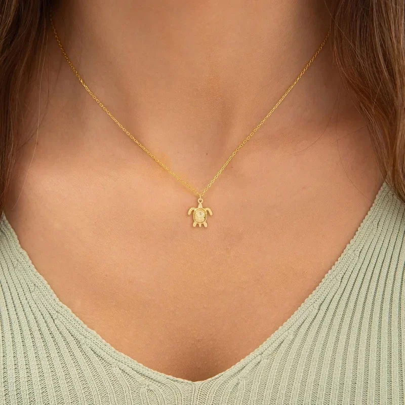 Dainty 14K Gold Plated Snake Turtle Cat Dog Pendant Necklace Simple Cute Elephant Bear Necklaces for Women  Animal Jewelry Gift image 2