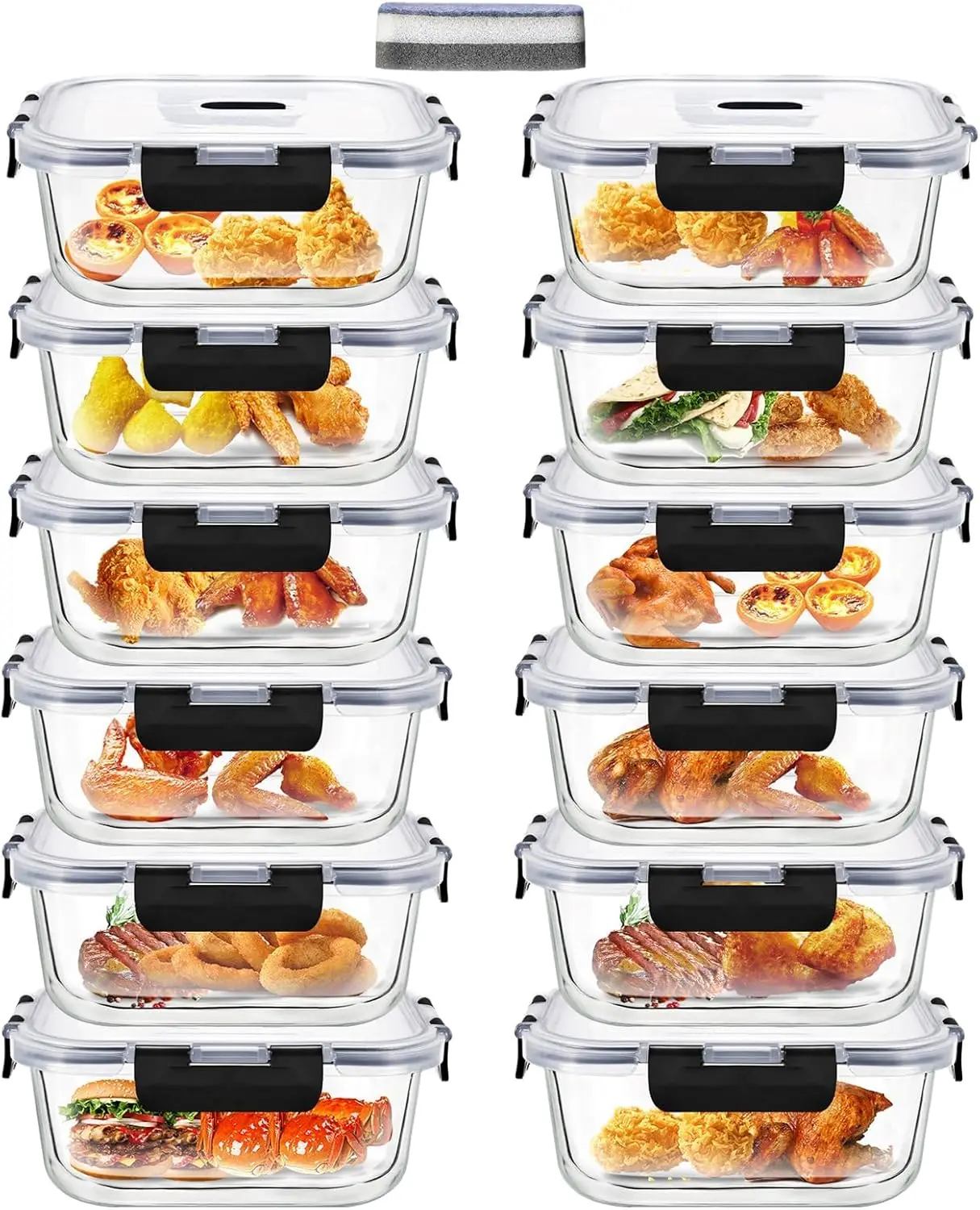 Ensemble de 12 récipients de conservation des aliments, bols à légumes en verre de 520 ml et 1200 ml avec couvercles d'étanchéité empilables, sans BPA
