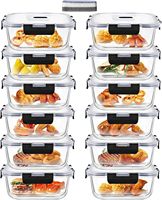 Set of 12 Food Storage Containers, 520 ml and 1200ml Glass Storage Crisper Bowls with Sealing Lids Stackable, BPA Free