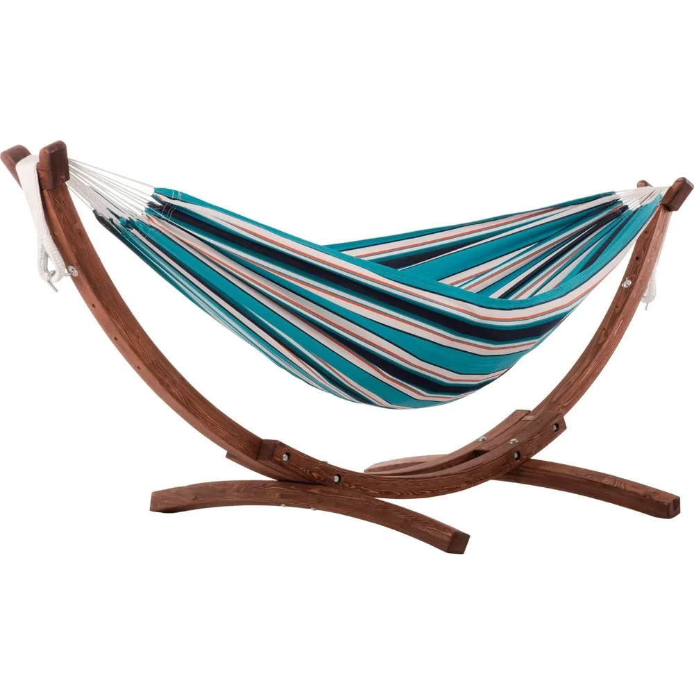 

Fade and Weather-Resitant Double Brazilian Style Hammock with Solid Pine Arc Stand - 450 lb Weight Capacity