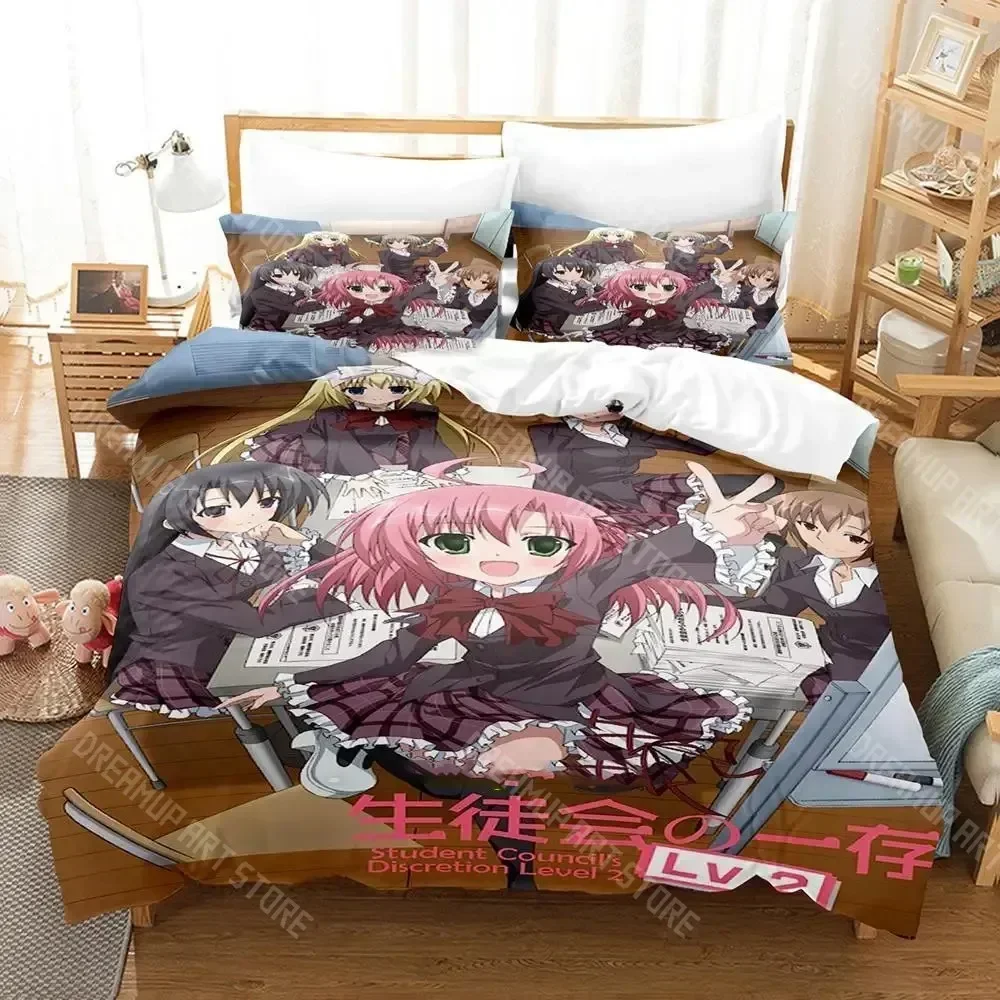 

Anime Student Council's Discretion Bedding Set Cartoon three-piece set Adult Kid Bedroom Duvetcover Sets 3D Kawaii Girls