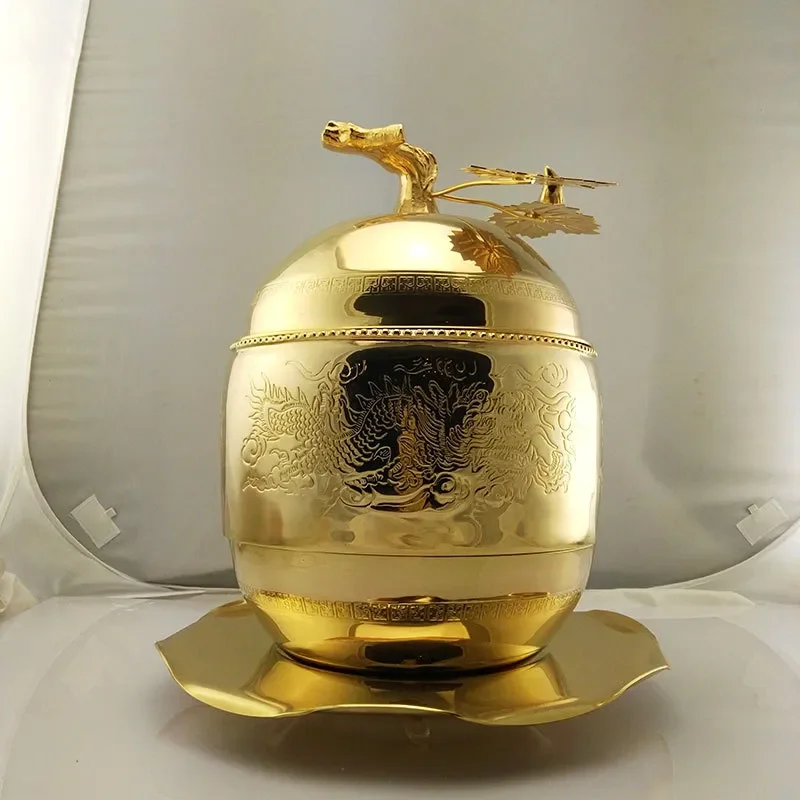 Luxury Gold Silver Plated Winter Melon Soup Bowl with Saucer Elegant Chinese Style Buddha Jumps Over the Wall Serving Dish