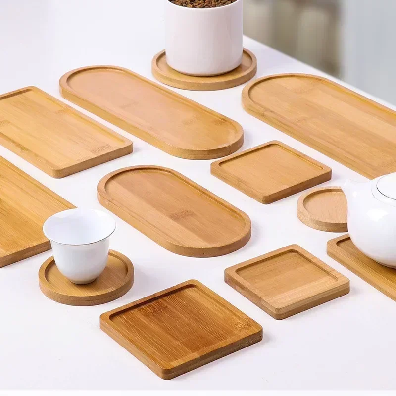 Multi Bamboo Tray Wood Saucer Flower Pot Tray Cup Pad Coaster Plate Kitchen Decorative Plate Creative Coaster Coffee Cup Mat