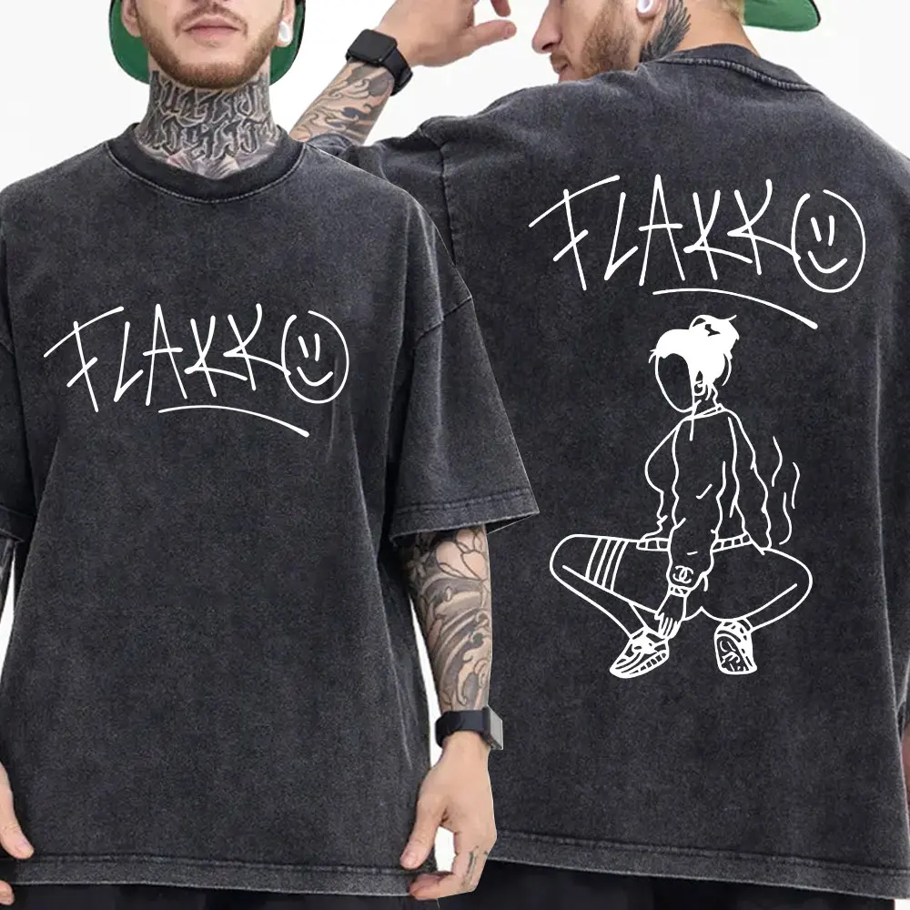مغني الراب RELS B نحيل Flakk ألبوم خمر غسلها تي شيرت الرجال النساء الملابس موضة الهيب هوب تي شيرت القطن المتضخم تي شيرت