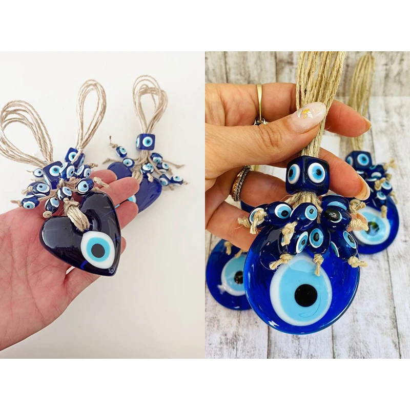 Heart Wall Hanging Evil Eye Wall Hanging Glass Evil Eye Bead Macrame Wall Hanging Turkish Evil Eye Decor Blue Evil Eye Home Gift