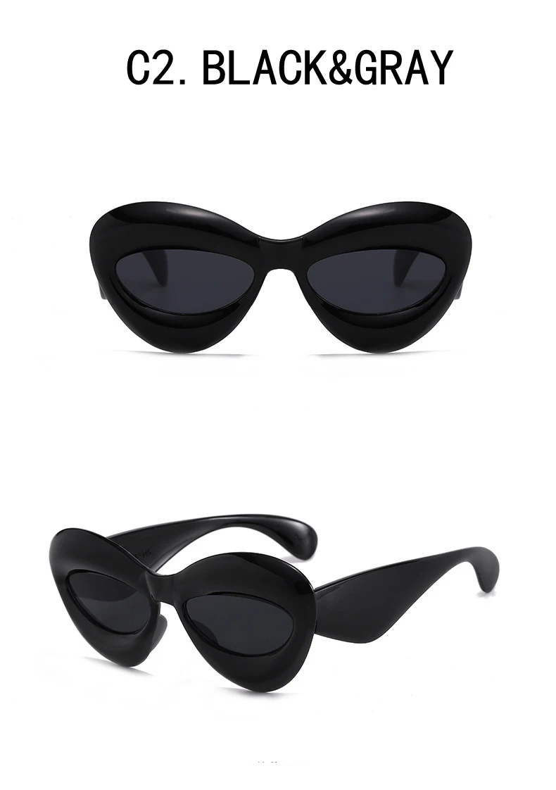 Candy Color Sexy Lip Y2k Cat-Eye-Sonnenbrille für Damen, neue Luxusmarke, gelb-blau verlaufende Sonnenbrille für Herren, Punk Hip-Hop-Brille – Detail 7