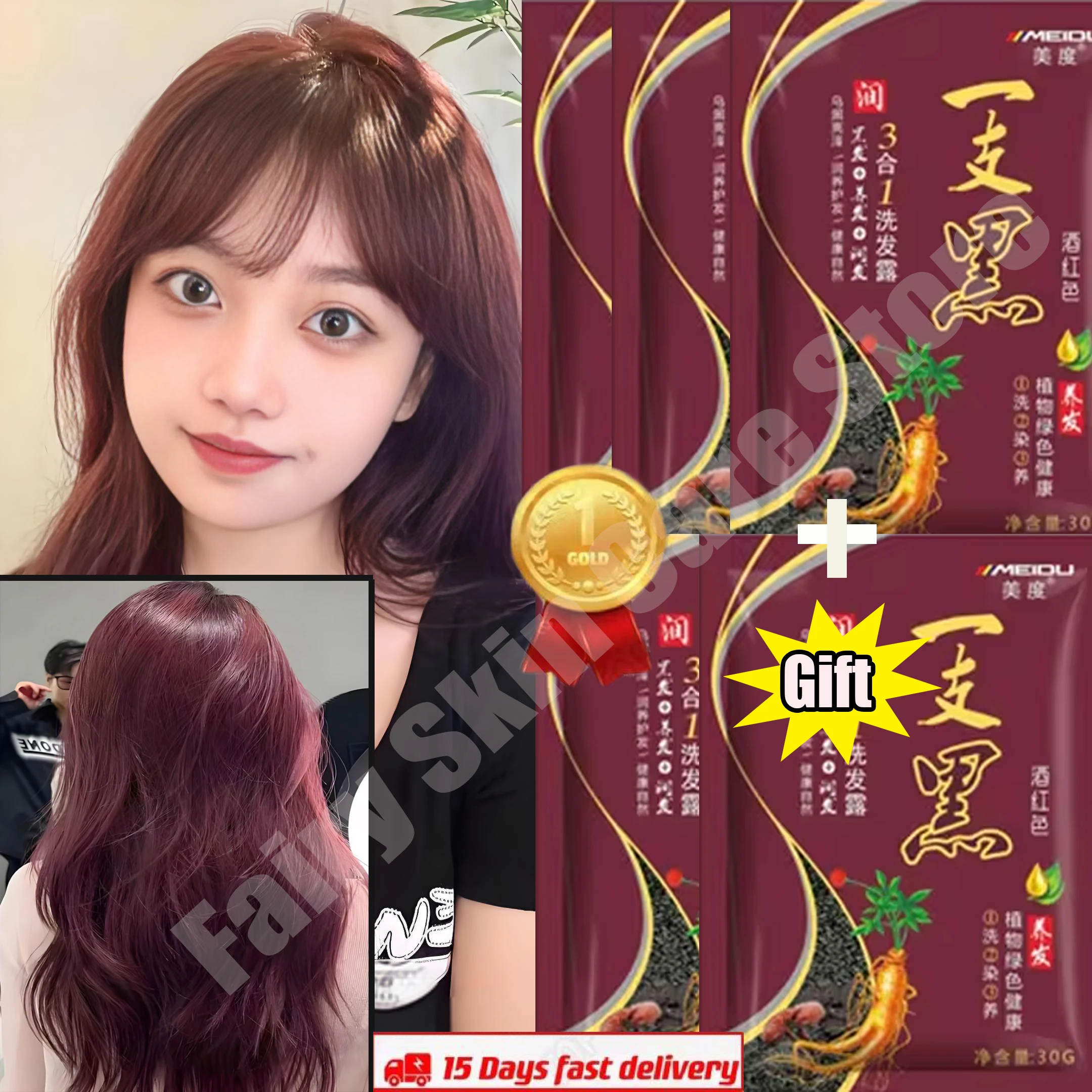 Natural Herbal Hair Dye Shampoo 3 in 1 Hair Color Shampoo Non-irritating Lasting Repair Nourish Gray White Hair Care Women Men