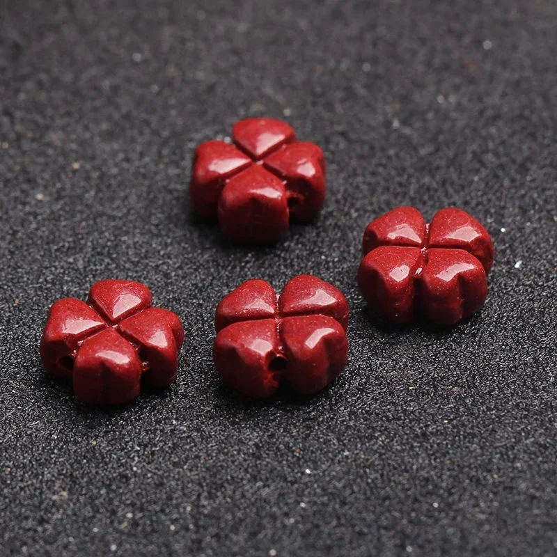 Natural cinnabar purple gold sand lucky four-leaf clover bead partition accessories DIY bracelet accessories jewelry