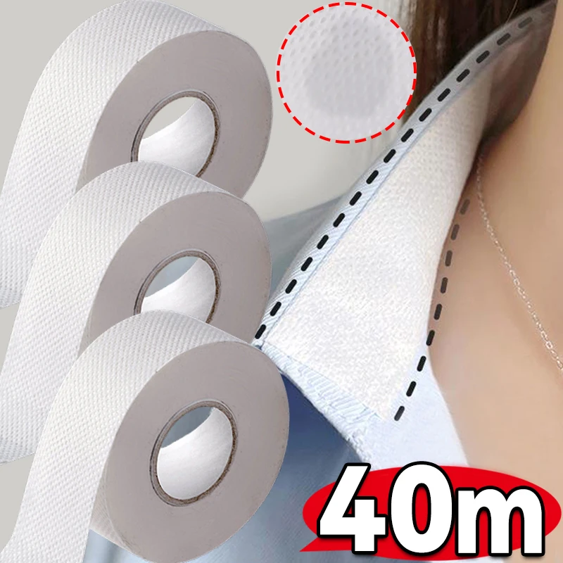 8/40M Hat Shirt Collar Anti-dirty Grime Protector Fixing Sticker Self-adhesive Disposable Tape Rolled Sweat-absorbent Tape