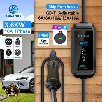 KOLANKY EV-oplader 16A 3,6KW GBT Type 2 Type 1 Opladen Wallbox Tuya APP Wifi Timer Chinees elektrisch voertuig Hybride autokabel 5M