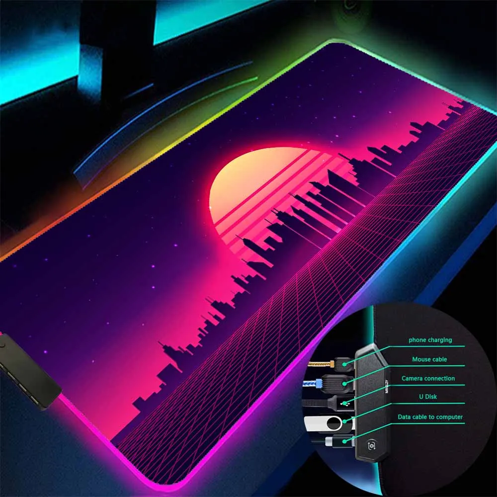 retro gaming mouse pad led luz tapete de mesa tapete de borracha l rgb hub usb port mouse computador portatil esteira de alta qualidade 01