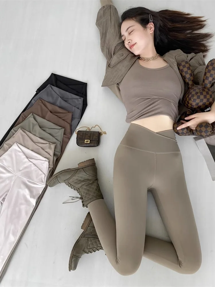 

Женские брюки для йоги с высокой талией и перекрестным поясом, тонкие, утягивающие, для коррекции живота, базовый слой, весна-осень