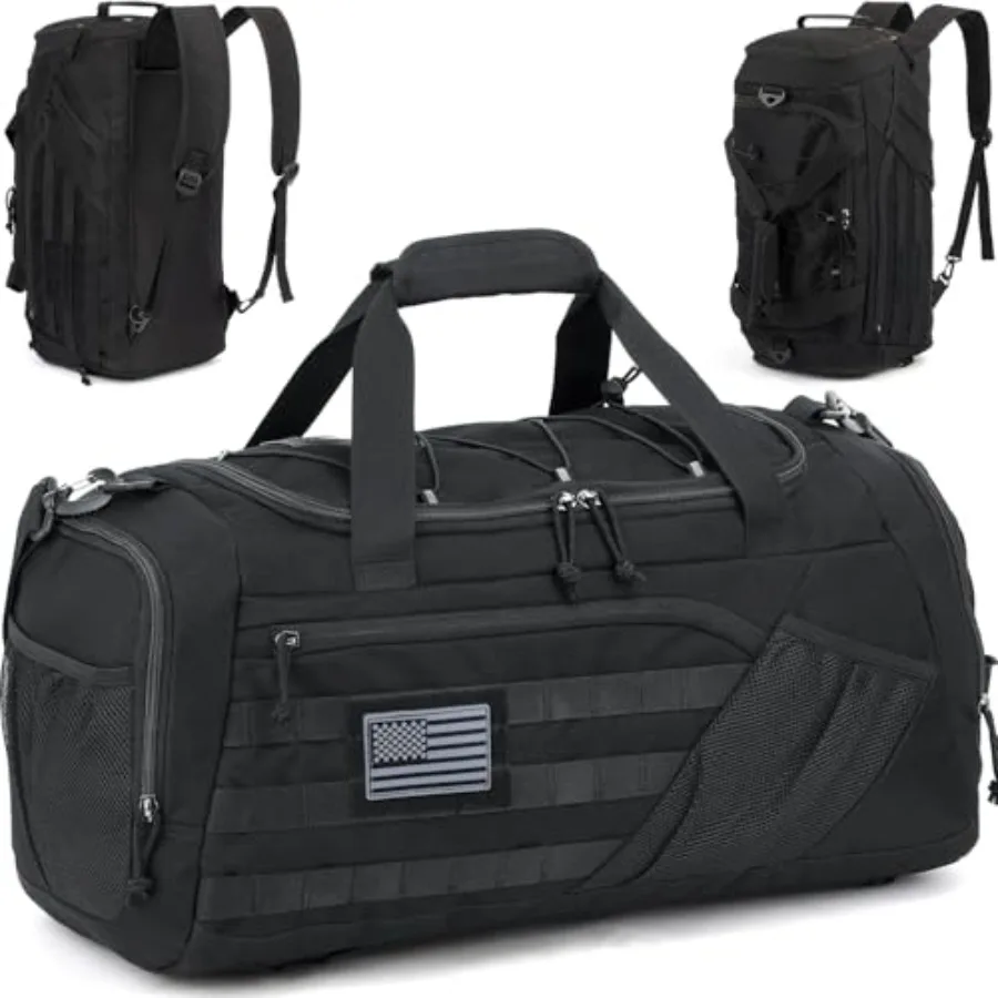 3-in-1 Tactical Gym and Travel Duffle Bag Backpack Men Multi-Functional 45L Military Sports Duffle Bag with Shoe Compartment an