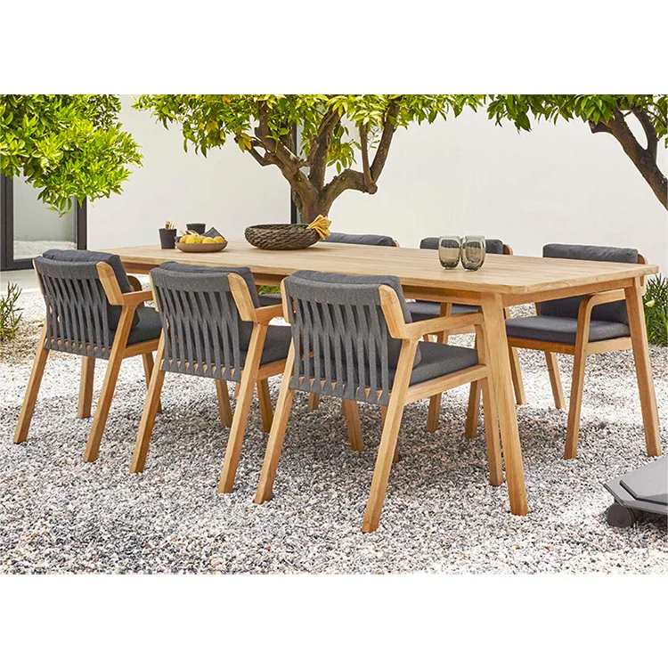 Modern Patio Furniture Set Garden Teak Outdoor Furniture Dining Set Restaurant Woven Rope Outdoor Table And Chair