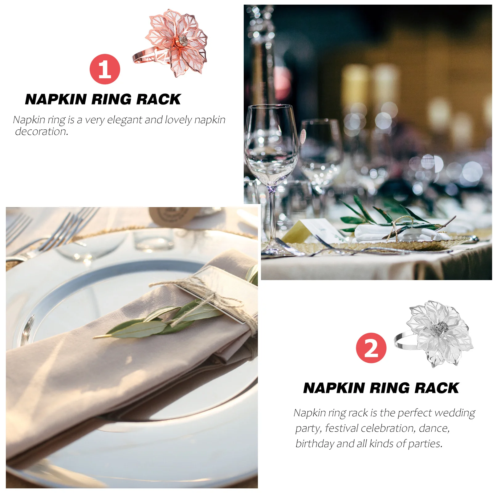 

12 Pcs Festive Napkin Rings Dinner Checkered Farmhouse Table Decor Flower Holder