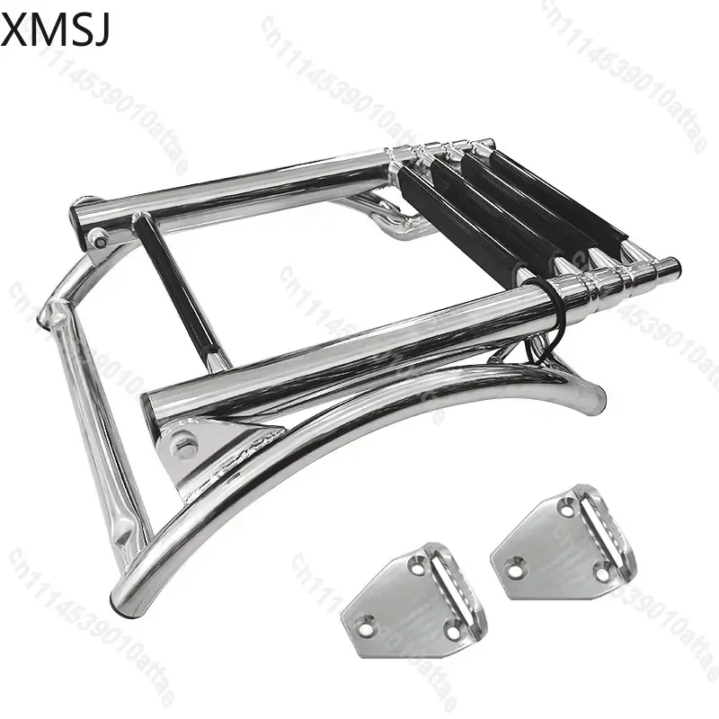 Folding 304 Stainless Steel Marine Ladder Curved 4 Step Sewer Access Yacht Hardware Accessories Boat Deck Boarding
