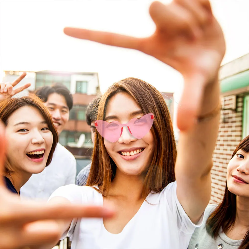 

4Pcs Rimless Heart Sunglasses Party Glasses Photo Props Frameless Trendy Outdoor Eyewear Heart Shape Sunglasses