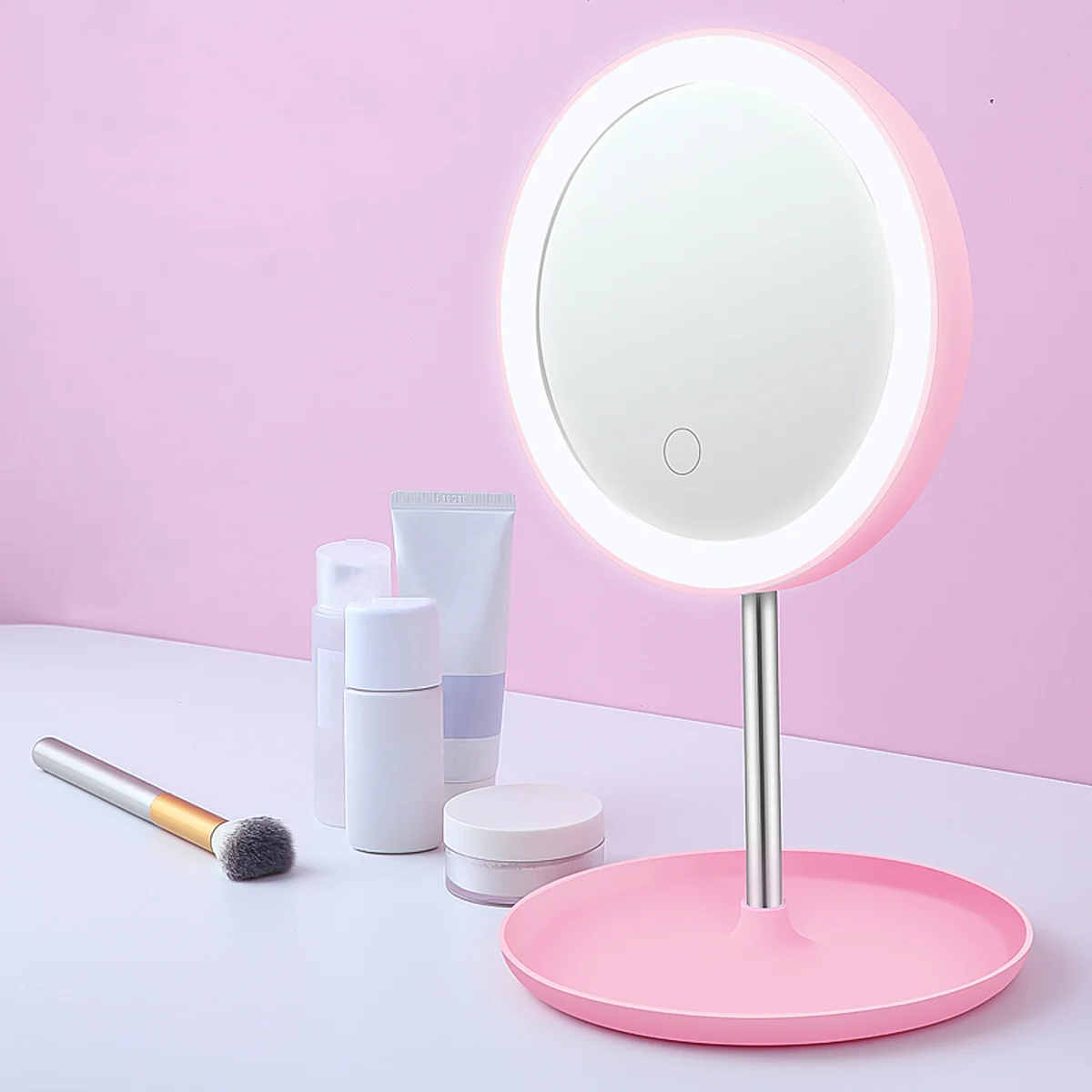 

LED Makeup Mirror Rechargeable USB Charge Brightness Adjustable 360 Degree Rotation Sturdy Non Slip Base Organizer