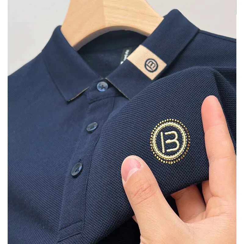 

100% Cotton Summer High-end Korean Men's Business Casual Lapel Polo Shirt Fashion Embroidered Short-sleeved T-shirt Top M-4XL
