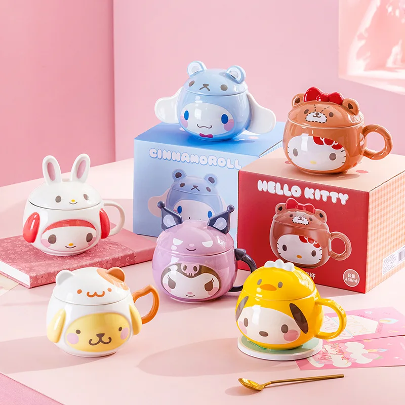 kawaii hello kitty milk cup MINISO anime Kuromi Cinnamoroll lovely children Cartoon Big Belly Cup three-dimensional Styling cup