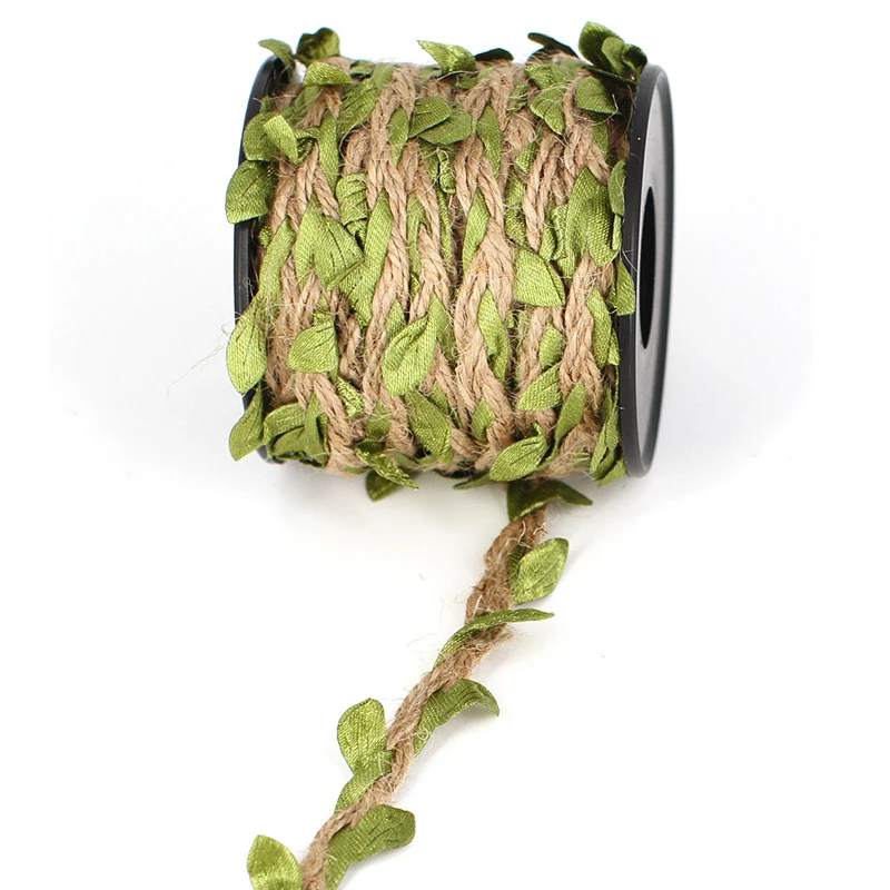 10m Roll Simulation Green Leaves Weaving Hemp Rope DIY Birthday Wedding Decoration Rattan Gift Garland Bouquet Packaging Rope