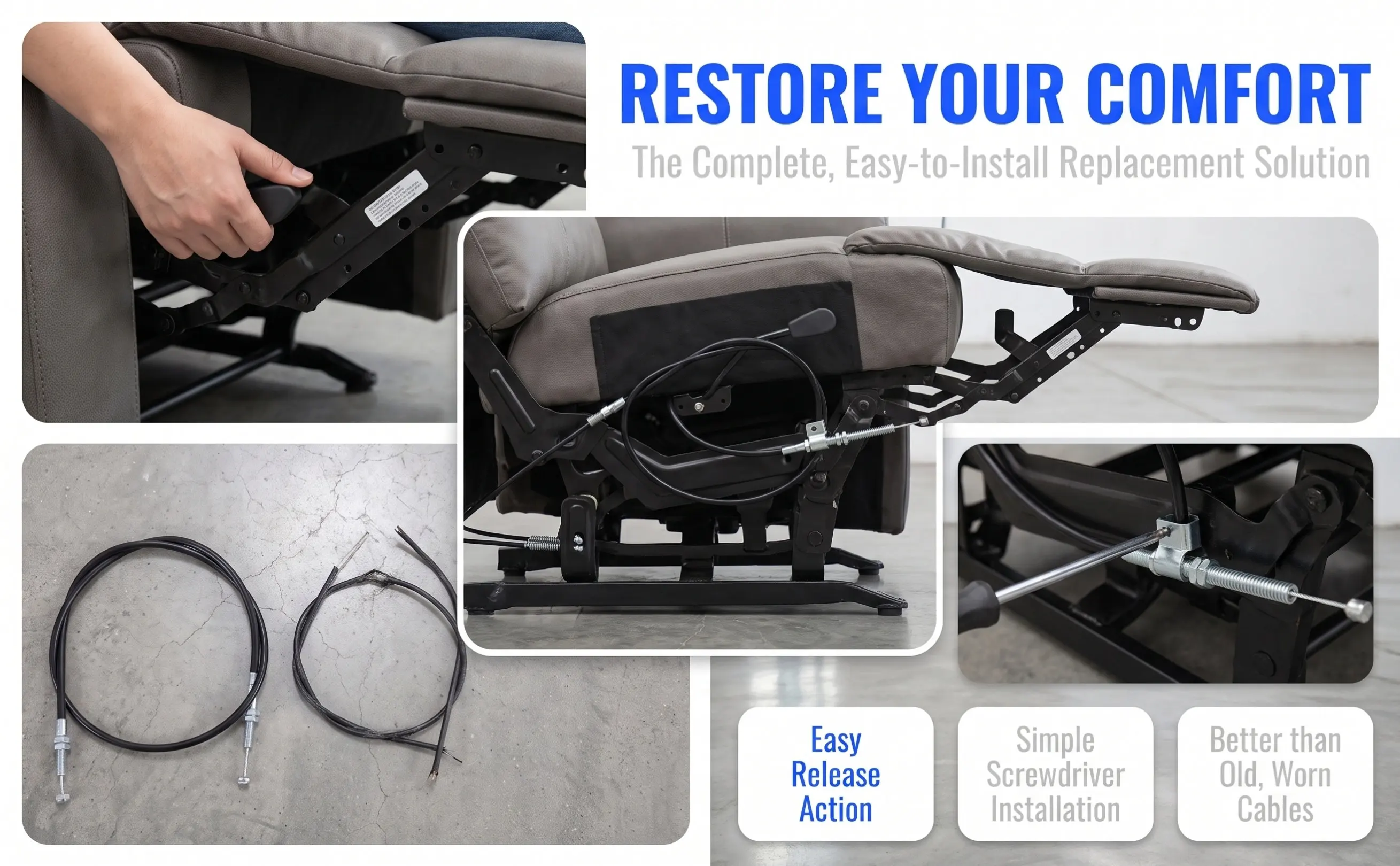 Easy Install Recliner Release Handle Cable for Hair Salon Equipment Barber Chair Sofa Couch Recliner Lever Replacement Parts