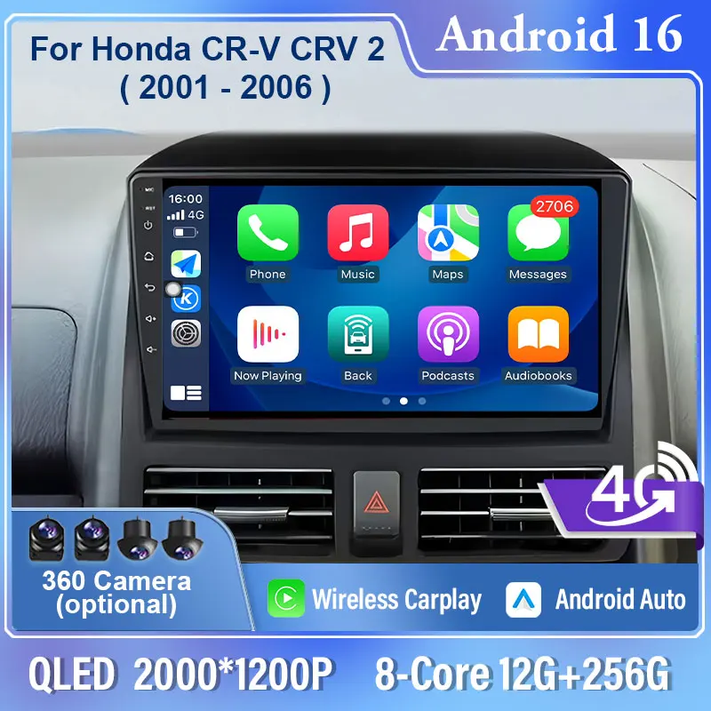 

Android 16 For Honda CR-V CRV 2 2001-2006 Car Radio Multimedia Navigation 4G GPS Wireless Bluetooth Carplay Touch Screen Stereo