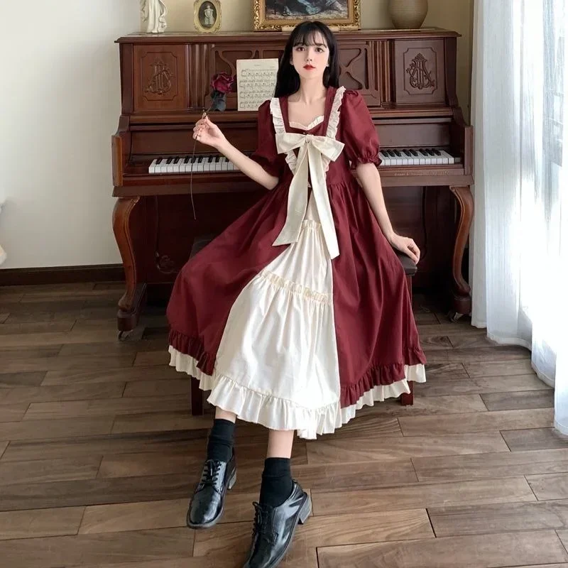 2025 New Sweet College Style Dress Women Student Puff Sleeves Japanese A-line Dress Girl Vintage Long Sleeve Dresses