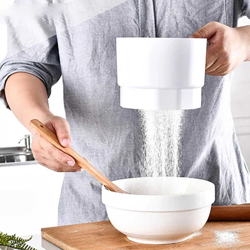 

Mechanical Flour Sieve Cup Shape Plastic Electric Strainer Convenient Fast Flour Screen Kitchen Pastry Cake Accessories