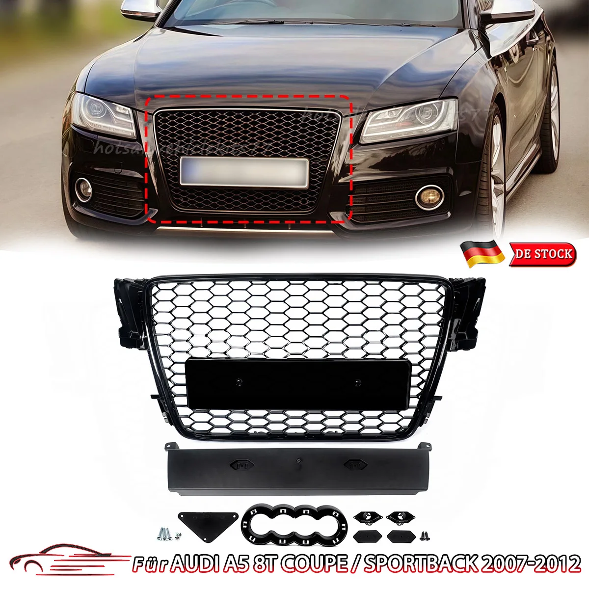 Gloss Black For Audi A5 B8 S5 RS Style 2007-2012 Front Bumper Grills Radiator Air Intake Mesh Compatible Honeycomb Front Grille