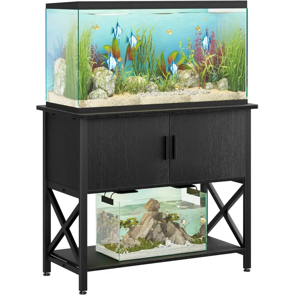 

Black Metal Fish Tank Stand with Cabinet, 40-50 Gallon Capacity, 36.6L x 18.9W Tabletop Storage