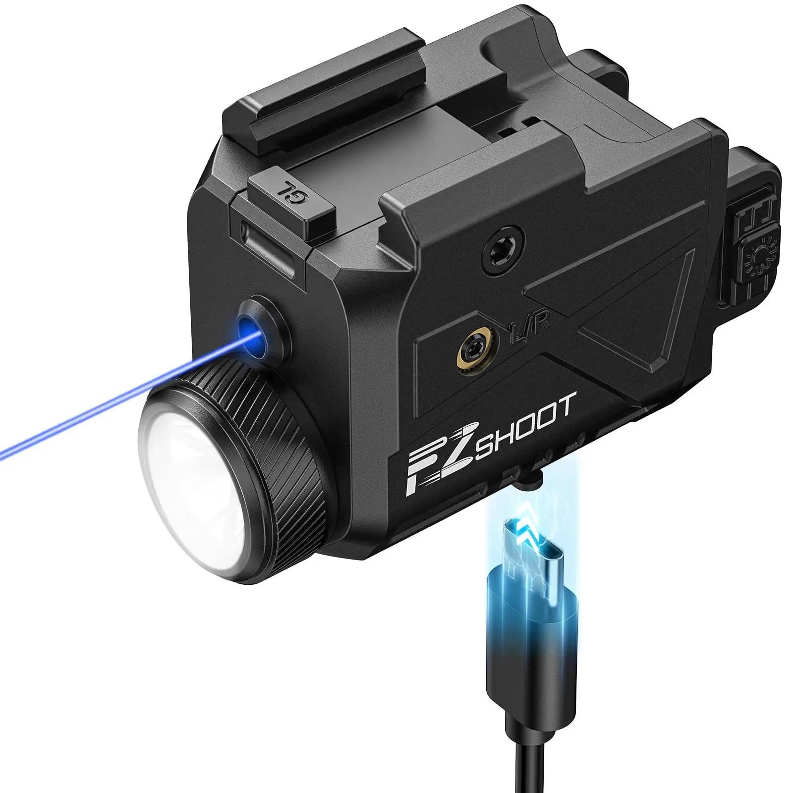 EZshoot 800 lumen licht oplaadbare zaklampcombo voor pistool met verschuifbare rail, compatibel met G-lock en Picatinny
