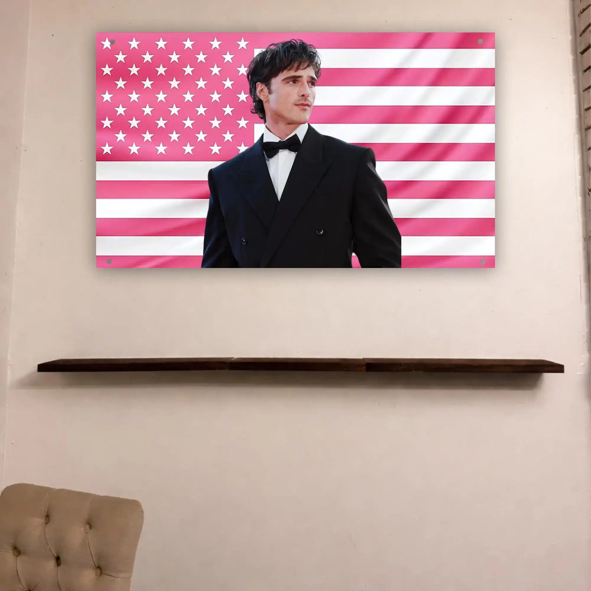 Jacob Elordi Pink American Flag Tapestry, Euphoria Nate Jacobs Flag, Hot Actor Frat Room Decor, Celebrity Aesthetic Wall Flag