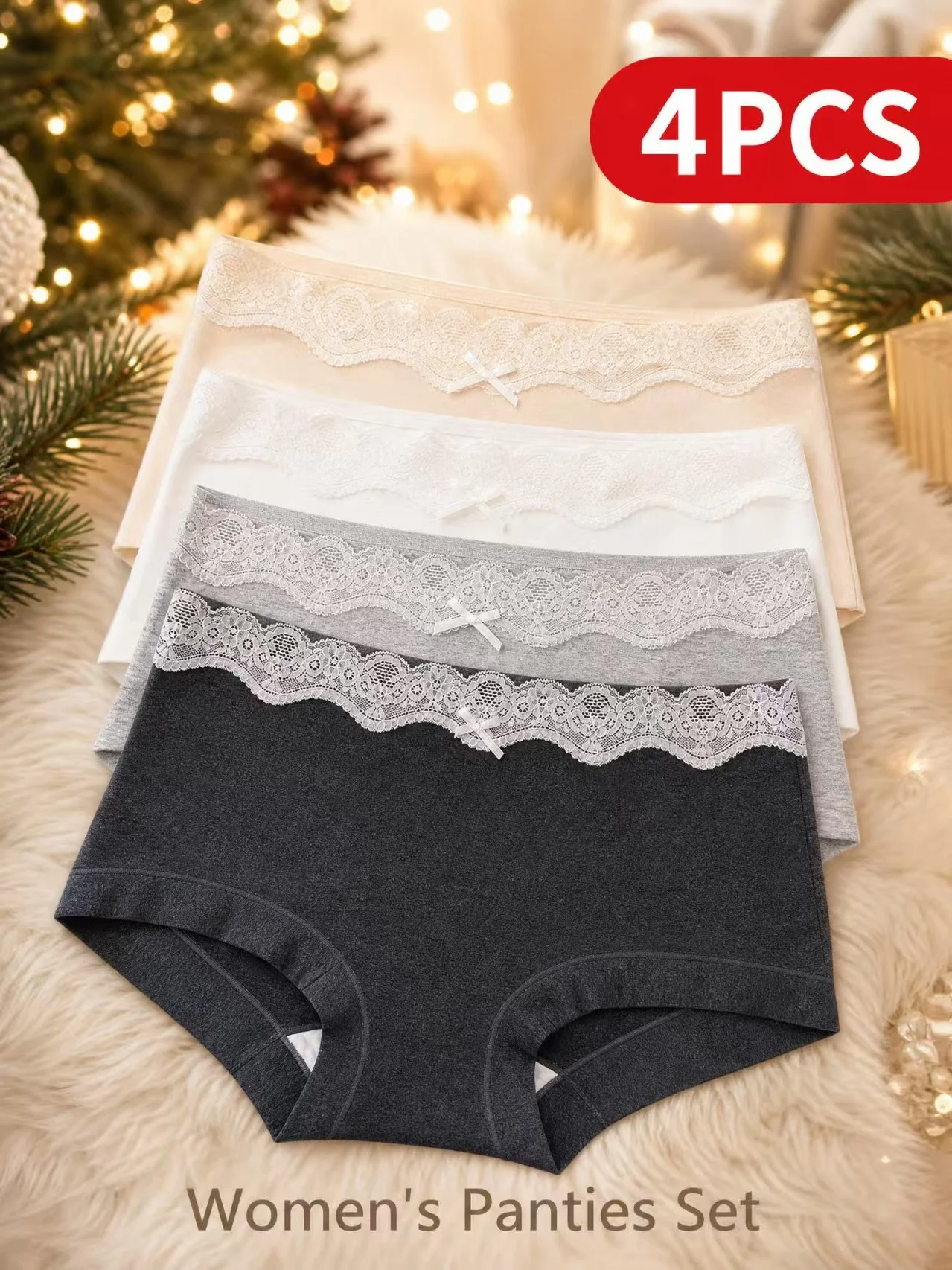 4PCSwomen's panties casual and sporty minimalist mid waist comfortable and soft fashionable letter print women's briefs